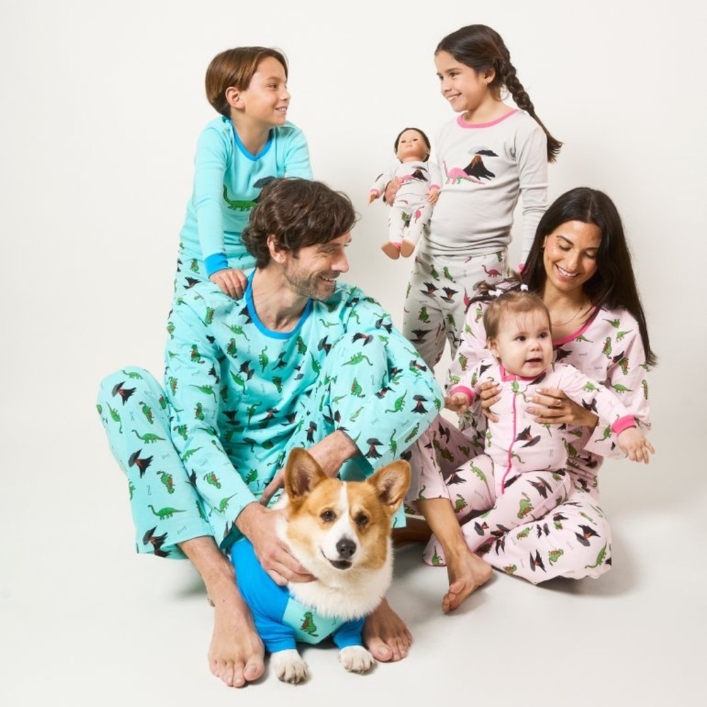 NWT Leveret Girls Pink Dinosaur Pajamas | 2Pc Organic Cotton Set | Long Sleeve - Picture 2 of 6